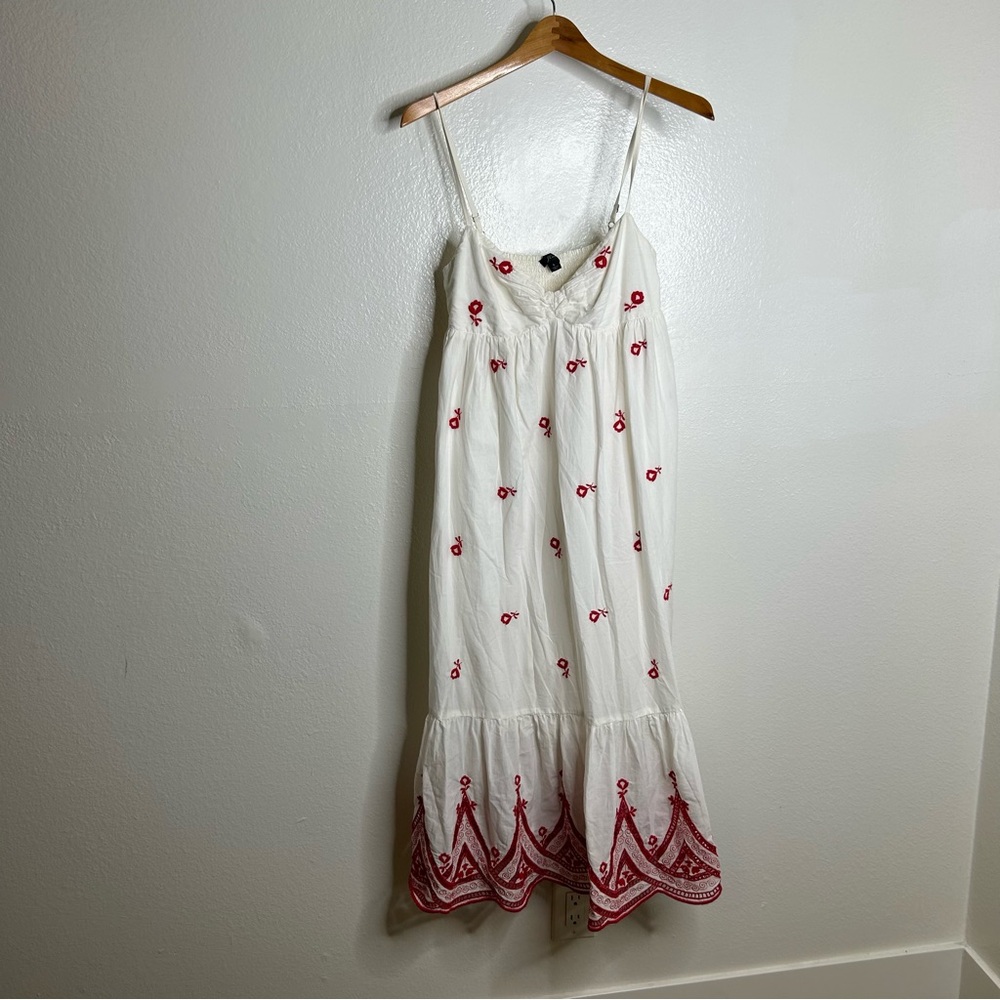 J. Crew Embroidered Beach Maxi Dress White Red 100% Cotton Size Small - Picture 3 of 13